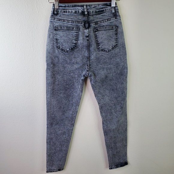 SHEIN Womens Grey Black Acid Wash High-Waisted High Stretch Skinny Jeans - Picture 6 of 10